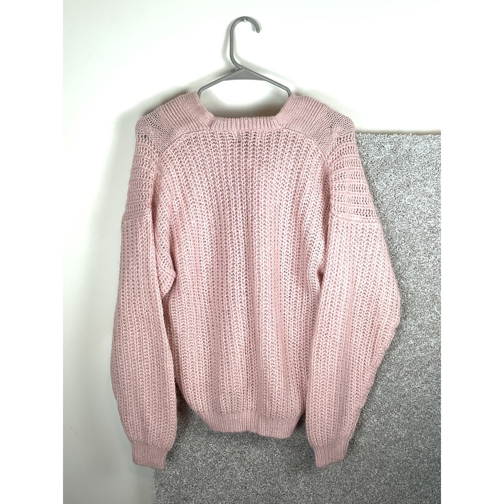 Maggie Lawrence Pink Pointelle Cable Knit Sweater Vintage Womens Medium V-Neck - Picture 3 of 3